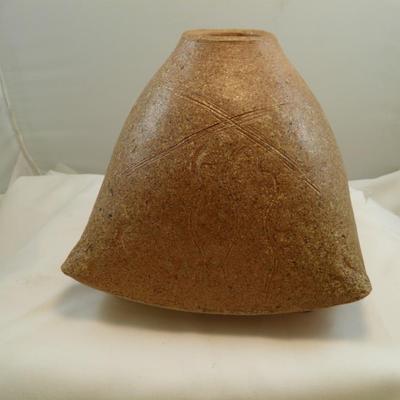 Hand Thrown Square Ceramic Vase , Signed '83 Stands 7.5
