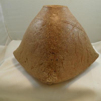 Hand Thrown Square Ceramic Vase , Signed '83 Stands 7.5