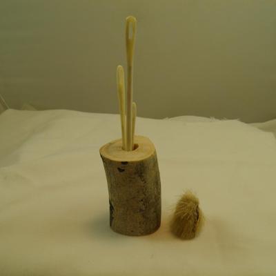 Carved Caribou Needles w/ Seal Skin Thimble 6"