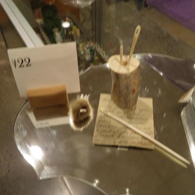 Carved Caribou Needles w/ Seal Skin Thimble 6"