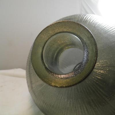 Large Round Molded Glass Vase, Made in Spain 16.5" Tall