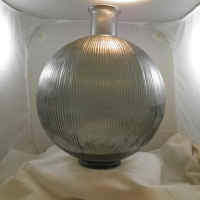 Large Round Molded Glass Vase, Made in Spain 16.5" Tall