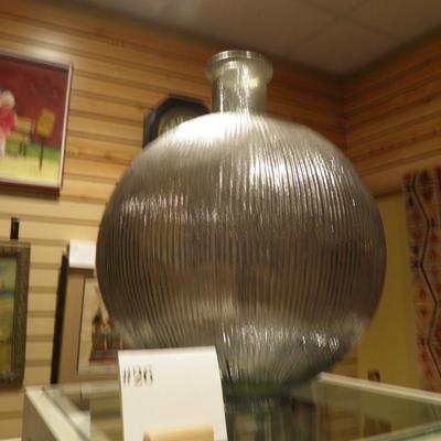 Large Round Molded Glass Vase, Made in Spain 16.5" Tall