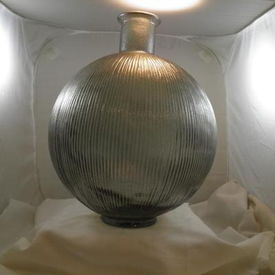 Large Round Molded Glass Vase, Made in Spain 16.5" Tall