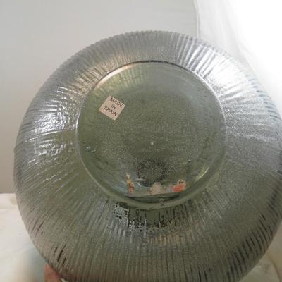 Large Round Molded Glass Vase, Made in Spain 16.5" Tall