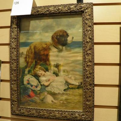 Vintage St. Bernard "Guarding" Print 17"