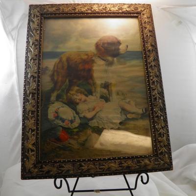 Vintage St. Bernard "Guarding" Print 17"