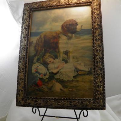 Vintage St. Bernard "Guarding" Print 17"