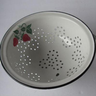 Lot 237:  Enamelware Kitchen Strainer, Strawberry Theme