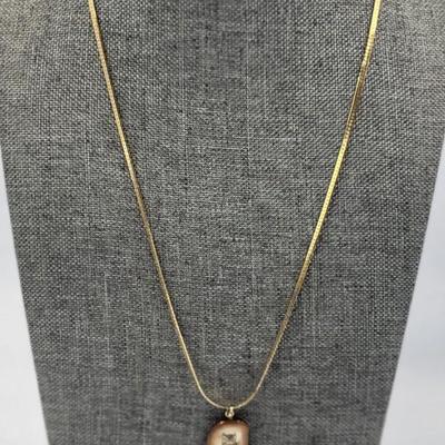 Nice Agate Owl On Gold Tone Chain