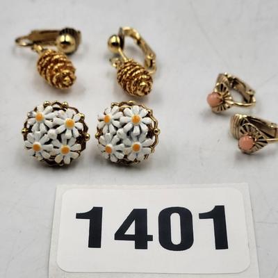 3 sets of clip on earrings