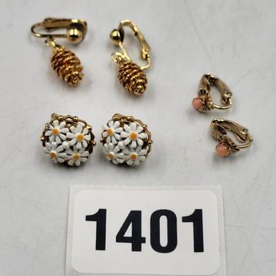 3 sets of clip on earrings