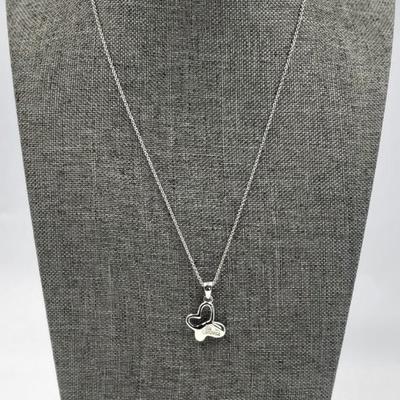 Silver Toned Heart Butterfly Pendant Necklace