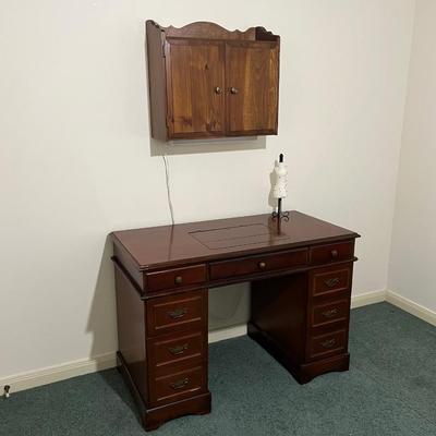 Mahogany Sewing Machine Cabinet & Pine Hanging Cabinet