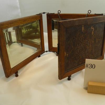 Vintage Wooden Tri Fold Cherub Vanity Mirror