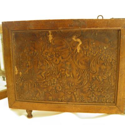 Vintage Wooden Tri Fold Cherub Vanity Mirror