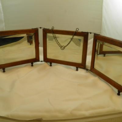 Vintage Wooden Tri Fold Cherub Vanity Mirror