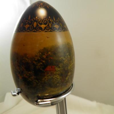Large Painted Wooden Egg Black Background