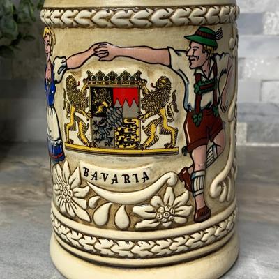 Vintage 1982 FTDA Bavaria Folk Dancers Floral Embossed Beer Stein Mug