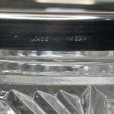 Raimond Salad Bowl Clear Cut Crystal Glass Silver Rim with Utensils