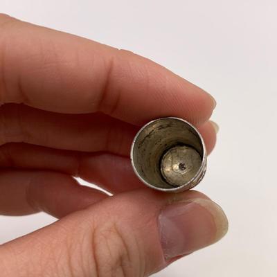 Evans Nickel Silver Cigarette Case with Vintage Thimbles & Screw Back Earrings (B2-HS)