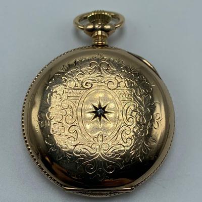 Antique E.B. Woodard & Co. Pocket Watch with Diamond & 14K (B2-HS)