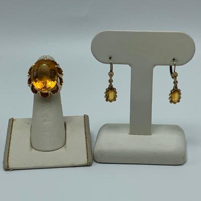 Citrine with 10K & Pink Tourmaline Jewelry Sets (B2-HS)
