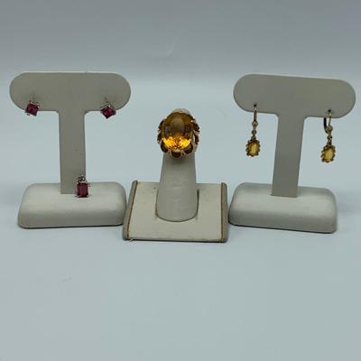 Citrine with 10K & Pink Tourmaline Jewelry Sets (B2-HS)