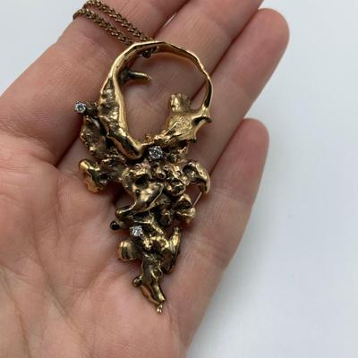 Organically Shaped Gold Pendant & Small Pendant with Diamonds (B2-HS)