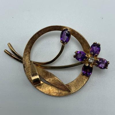 Unique Amethyst Choker with Earrings & 14K Brooch (B2-HS)