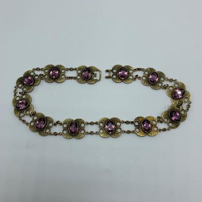 Unique Amethyst Choker with Earrings & 14K Brooch (B2-HS)