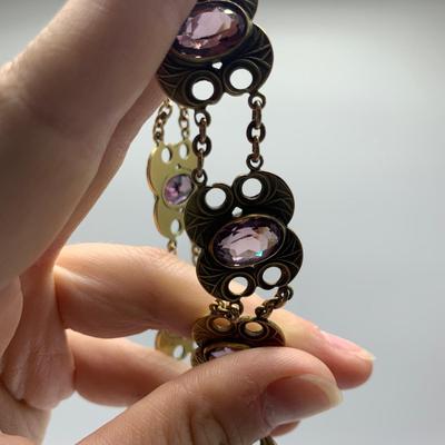 Unique Amethyst Choker with Earrings & 14K Brooch (B2-HS)