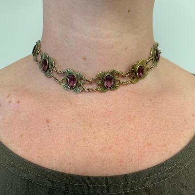 Unique Amethyst Choker with Earrings & 14K Brooch (B2-HS)