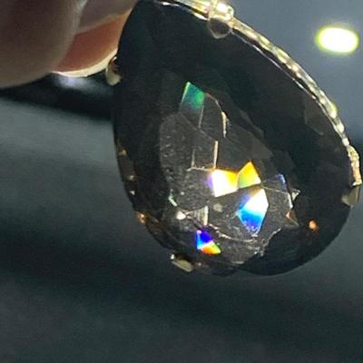 Pear Shaped Faceted Smoky Quartz Set in 18K Gold with 18K Chain (B2-HS)