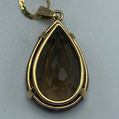 Pear Shaped Faceted Smoky Quartz Set in 18K Gold with 18K Chain (B2-HS)
