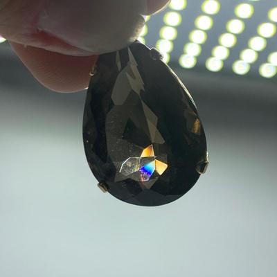 Pear Shaped Faceted Smoky Quartz Set in 18K Gold with 18K Chain (B2-HS)