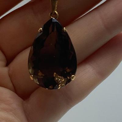Pear Shaped Faceted Smoky Quartz Set in 18K Gold with 18K Chain (B2-HS)