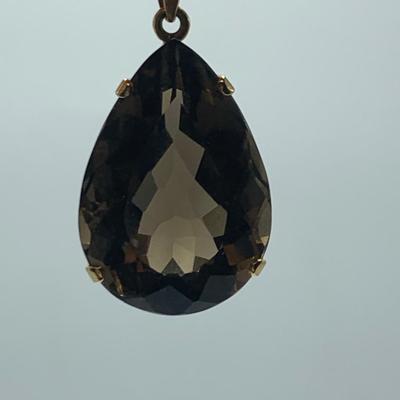 Pear Shaped Faceted Smoky Quartz Set in 18K Gold with 18K Chain (B2-HS)