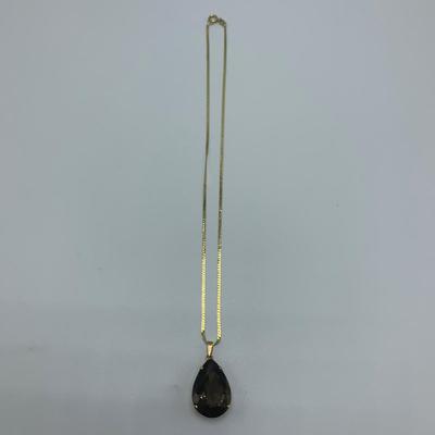 Pear Shaped Faceted Smoky Quartz Set in 18K Gold with 18K Chain (B2-HS)
