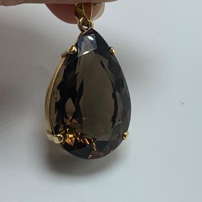 Pear Shaped Faceted Smoky Quartz Set in 18K Gold with 18K Chain (B2-HS)