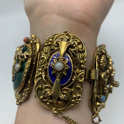 Ornate Gold Bracelet with Opal & Pearls (B2-HS)