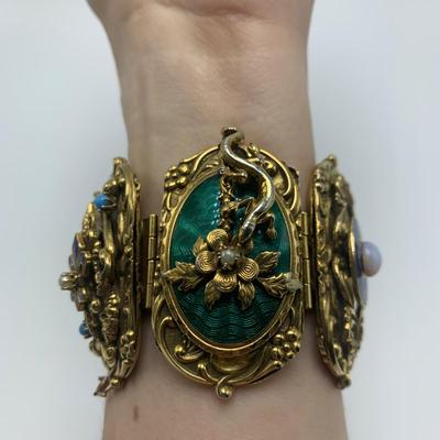 Ornate Gold Bracelet with Opal & Pearls (B2-HS)