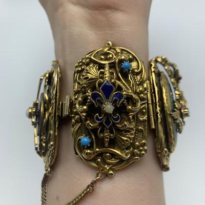 Ornate Gold Bracelet with Opal & Pearls (B2-HS)