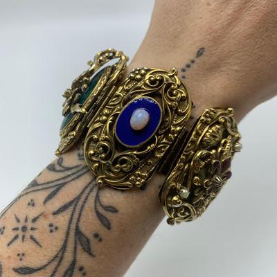 Ornate Gold Bracelet with Opal & Pearls (B2-HS)
