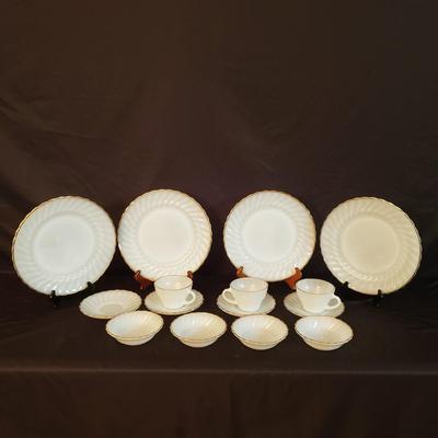 White with Gold Rimmed Dinnerware by Anchor Hocking (D-KD)