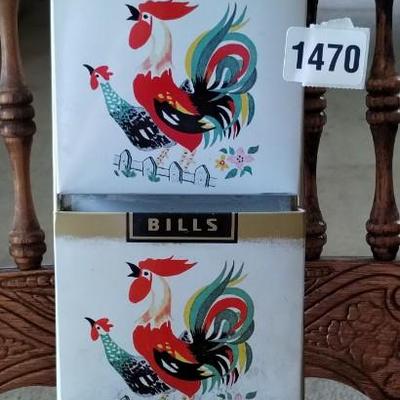 Vintage TILSO Japan Rooster Hen Tin Metal Wall Pocket