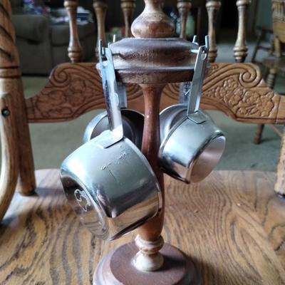 Vintage Foley Stainless Steel Measuring Cup Set- With Wooden Holder