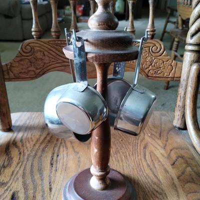 Vintage Foley Stainless Steel Measuring Cup Set- With Wooden Holder