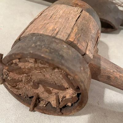 Wire basket with antique tools