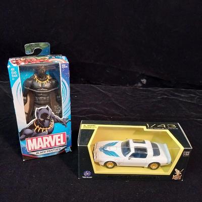 2 NIB MARVEL BLACK PANTHER AND DIE-CAST SCALED 79' TRANS AM